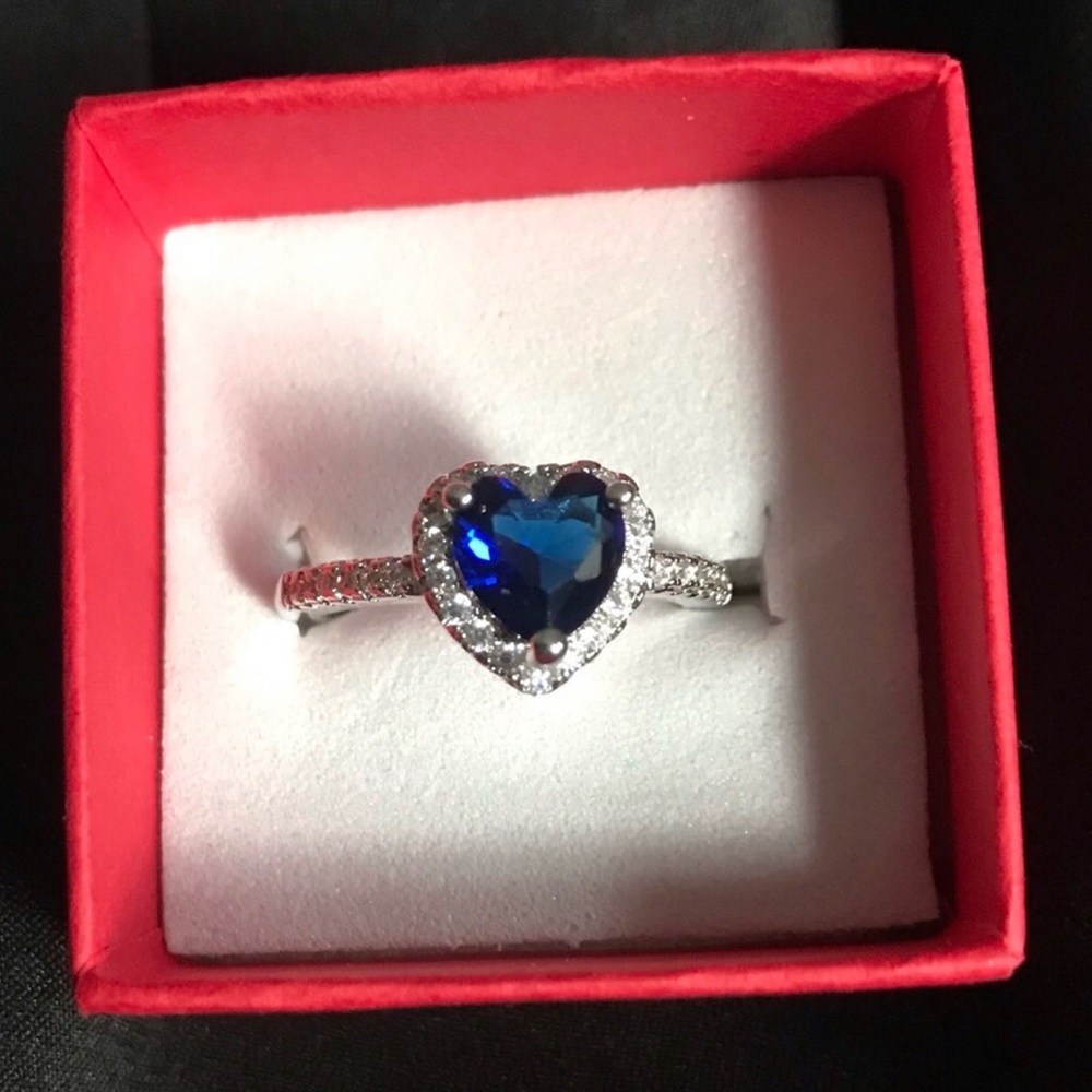 Sterling silver Blue Heart Cubic Zirconia Ring